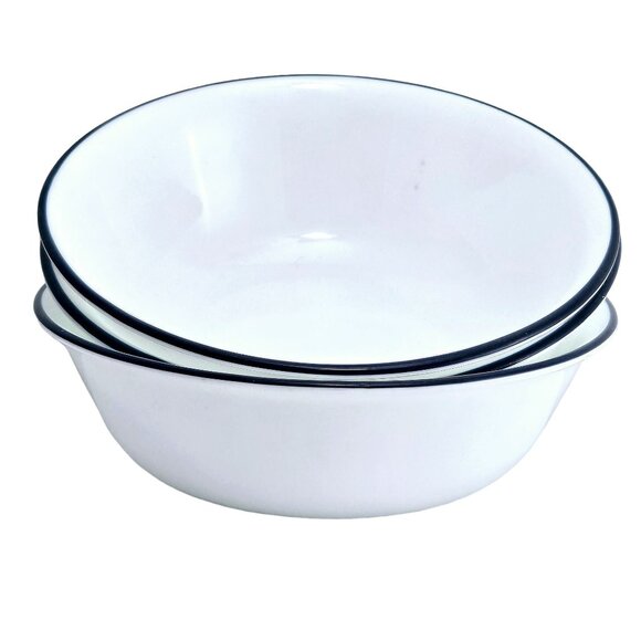 Corelle Promise Soup Salad Bowl 6" set-3 navy blue rim farmhouse cottage core - Picture 1 of 8